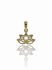14 Ayar Altın Minik Lotus Çiçeği Kolye Ucu Charm - 1