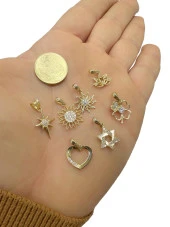 14 Ayar Altın Minik Lotus Çiçeği Kolye Ucu Charm - 2