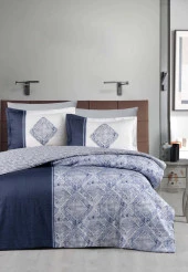 BASKILI SATEN ÇİFT KİŞİLİK NEVRESİM TAKIMI LORD MAVİ thumbnail 1