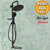 Robot Tepe Duş Seti Takımı Shower Yağmurlama Oval Banyo Masaj Duş Başlığı Sistemi Mat Siyah thumbnail 1