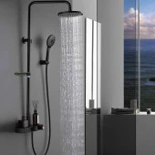 Robot Tepe Duş Seti Takımı Shower Yağmurlama Oval Banyo Masaj Duş Başlığı Sistemi Mat Siyah thumbnail 2