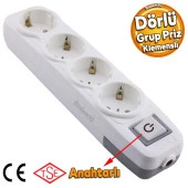 4lü Grup Priz Anahtarlı Klemensli Fiş Priz Topraklı Çoklu Grup Priz Çoğaltıcı Dörtlü Kablosuz thumbnail 1