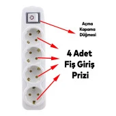 4lü Grup Priz Anahtarlı Klemensli Fiş Priz Topraklı Çoklu Grup Priz Çoğaltıcı Dörtlü Kablosuz thumbnail 4