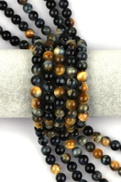 Sarı - Siyah Kaplan Gözü Doğal Taş Dizi 8 mm Küre Kesim thumbnail 1