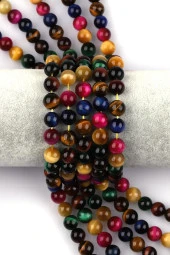 Renkli Kaplan Gözü Doğal Taş Dizi 8 mm Küre Kesim thumbnail 1