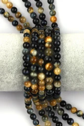 Sarı - Siyah Kaplan Gözü Doğal Taş Dizi 6 mm Küre Kesim thumbnail 1