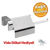 Banyo Lavabo Mutfak Aparat Uzun Kağıt Havluluk Kapaklı Kağıtlık 26 cm Metal Sağlam Krom thumbnail 1