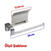 Banyo Lavabo Mutfak Aparat Uzun Kağıt Havluluk Kapaklı Kağıtlık 26 cm Metal Sağlam Krom thumbnail 2