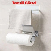 Banyo Lavabo Mutfak Aparat Uzun Kağıt Havluluk Kapaklı Kağıtlık 26 cm Metal Sağlam Krom thumbnail 3
