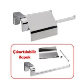 Banyo Lavabo Mutfak Aparat Uzun Kağıt Havluluk Kapaklı Kağıtlık 26 cm Metal Sağlam Krom thumbnail 5