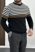 Erkek Çizgili Bisiklet Yaka Slim Fit Triko Kazak Siyah Edw019 - 2