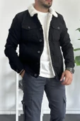 Erkek Slim Fit Cepli İçi Kürklü Düğmeli Kot Ceket Siyah PR113 - 1