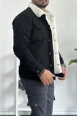 Erkek Slim Fit Cepli İçi Kürklü Düğmeli Kot Ceket Siyah PR113 - 4