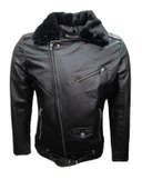 Delpino D2109 Erkek Deri Çapraz Fermuar Kemerli Yakası Kürklü Ceket thumbnail 1