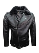 Delpino D2109 Erkek Deri Çapraz Fermuar Kemerli Yakası Kürklü Ceket thumbnail 2