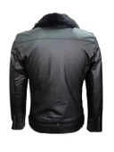 Delpino D2109 Erkek Deri Çapraz Fermuar Kemerli Yakası Kürklü Ceket thumbnail 4