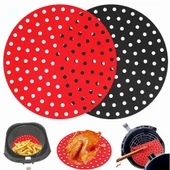 Renkli Isıya Dayanıklı Yıkanılabilir Silikon Fırın Ve Airfryer Yuvarlak Pişirme Matı 23 Cm - 3