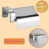 Tuvalet Kağıtlık Aparat WC Kağıt Standı Kapaklı Paslanmaz Metal Sağlam Kaliteli Krom - 1