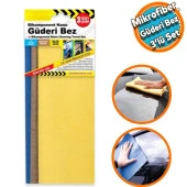 Araba Araç Otomobil Oto Cam Yıkama 3ü 1 Arada Güderi Bikomponent Mikrofiber Bez Seti 30x40 - 1