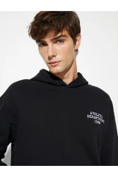 Kolej Sweatshirt Kapşonlu Baskılı Kanguru Cep Detaylı Şardonlu - 1