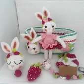 Yenidoğan Sevimli Tavşan Sepetli Takım Amigurumi Organik Oyuncak - 2