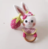 Yenidoğan Sevimli Tavşan Sepetli Takım Amigurumi Organik Oyuncak - 4