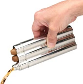 Perlotus 2 Oz- 60 cc Çelik Viski İçki Mataralı İkili Puro Kutusu - 1