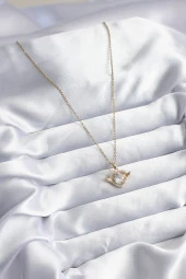 316L Çelik Gold Renk Zincir Zirkon Taşlı Kalp Model Kadın Kolye thumbnail 2