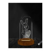 Kalp Tutan Tavşan Lamba Fanus 3 Boyutlu Ofiste Ve Ev Dekorasyonu Elektrikli Masa Üstü Gece Lambası - 1
