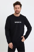 Süperlife Erkek Bisiklet Yaka 3 iplik Kalın Brooklyn Baskılı Sweatshirt SPR24sw29 - 4