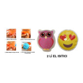 KALP EMOJİ PEMBE BAYKUŞ CEP SOBASI,EL ISITICI,2 ADET SICAK SU TORBASI PVC  9cm - 1