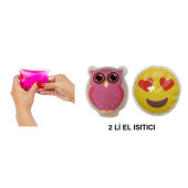 KALP EMOJİ PEMBE BAYKUŞ CEP SOBASI,EL ISITICI,2 ADET SICAK SU TORBASI PVC  9cm - 3