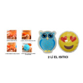 KALP EMOJİ MAVİ BAYKUŞ CEP SOBASI,EL ISITICI,2 ADET SICAK SU TORBASI PVC  9cm - 1