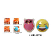 GÜLEN EMOJİ PEMBE BAYKUŞ CEP SOBASI,EL ISITICI,2 ADET SICAK SU TORBASI PVC  9cm - 1