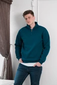 Yarım Fermuarlı Dik Yaka 3 İplik İçi Polarlı Oversize Kışlık Sweatshirt - 2