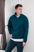 Yarım Fermuarlı Dik Yaka 3 İplik İçi Polarlı Oversize Kışlık Sweatshirt - 4
