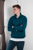 Yarım Fermuarlı Dik Yaka 3 İplik İçi Polarlı Oversize Kışlık Sweatshirt - 3