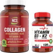 Nevfix Collagen 1000 Mg Hyaluronic Acid Vitamin C 90 Tablet   Nevfix Vitamin D3-K2 120 Tablet - 1