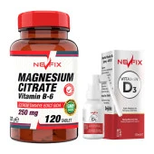 Nevfix Magnesıum Cıtrate Vitamin B-6 120 Tablet    Nevfix Vitamin D3 Sıvı Sprey thumbnail 1
