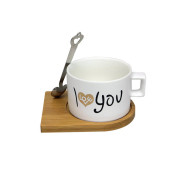 Kupa Bardak Kahve Kupası Love Kaşıklı Ahşap Altlık Mıkantıslı - 3