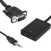 POWERMASTER PM-18637 VGA ERKEK TO HDMI DİŞİ SES GİRİŞLİ VGA TO HDMI DÖNÜŞTÜRÜCÜ KABLO - 1
