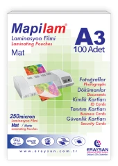MAPİLAM 250 MİCRON MAT LAMİNASYON FİLMİ (A3) 100 LÜ - 1
