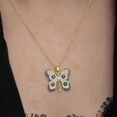 Gümüş Gold Nazarlı Kelebek Kadın Kolye thumbnail 4