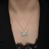 Gümüş Gold Nazarlı Kelebek Kadın Kolye thumbnail 3