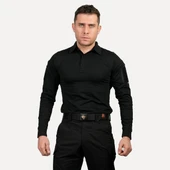 Siyah Uzun Kollu Taktik Polo Yaka Tişört, 2 Cepli Uzun Kollu T-shirt - 2