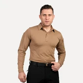 Wolftrap Tactical Koyu Bej Uzun Kollu Taktik Polo Yaka Tişört, 2 Cepli Uzun Kollu T-shirt - 1