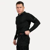 Siyah Uzun Kollu Taktik Polo Yaka Tişört, 2 Cepli Uzun Kollu T-shirt - 4