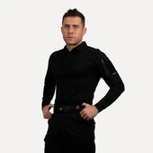 Siyah Uzun Kollu Taktik Polo Yaka Tişört, 2 Cepli Uzun Kollu T-shirt - 3