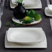 GÜRAL PORSELEN Caroline 85 Parça 12 Kişilik Kare Yemek Takımı Gümüş Yaldız  220 thumbnail 2