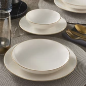 GÜRAL PORSELEN Camelia 26 Parça 6 Kişilik Bone Yemek Takımı - Gold - 1